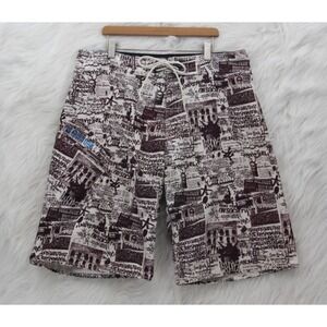 Zoo York VTG Y2K Graffiti Print Black/White Board Shorts Swim Trunks Sz 34" Mens